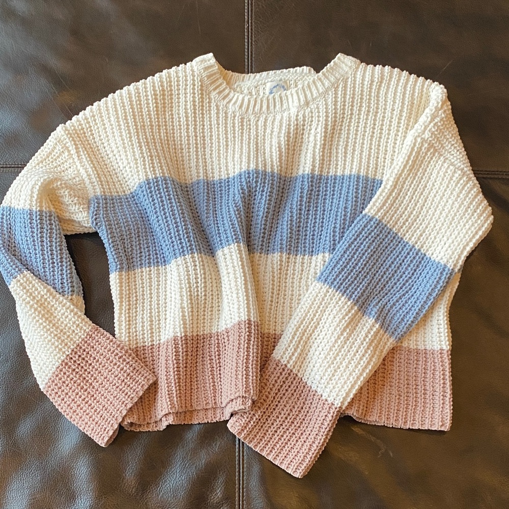 Blue Rain Colorblock Sweater in Cream, Blue, and Pink